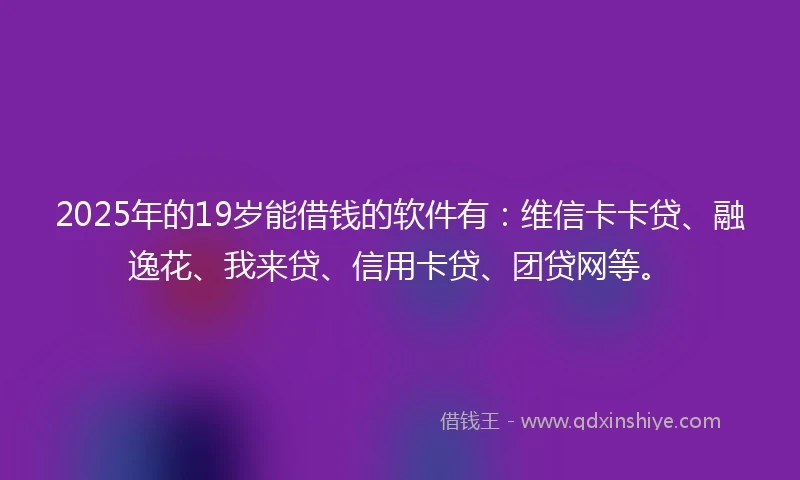 2025年的19岁能借钱的软件有：维信卡卡贷、融逸花、我来贷、信用卡贷、团贷网等。
