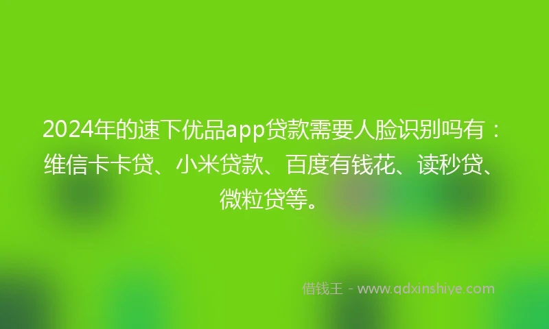 2024年的速下优品app贷款需要人脸识别吗有：维信卡卡贷、小米贷款、百度有钱花、读秒贷、微粒贷等。