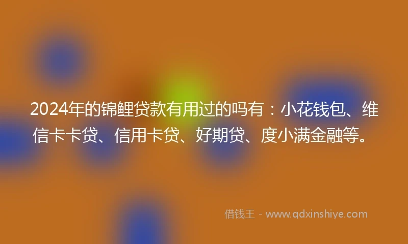 2024年的锦鲤贷款有用过的吗有：小花钱包、维信卡卡贷、信用卡贷、好期贷、度小满金融等。