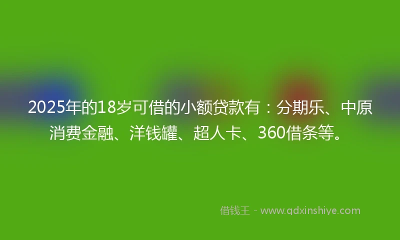 2025年的18岁可借的小额贷款有：分期乐、中原消费金融、洋钱罐、超人卡、360借条等。