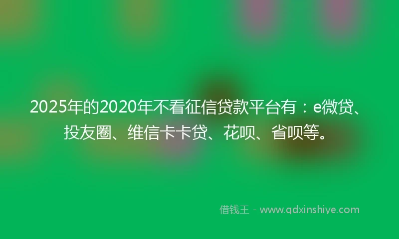 2025年的2020年不看征信贷款平台有：e微贷、投友圈、维信卡卡贷、花呗、省呗等。
