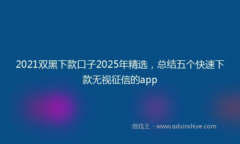 2021双黑下款口子2025年精选，总结五个快速下款无视征信的app