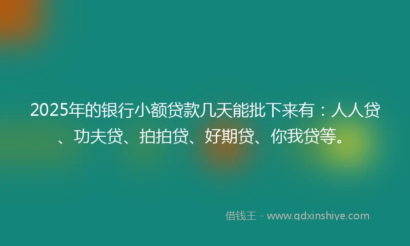 2025年的银行小额贷款几天能批下来有：人人贷、功夫贷、拍拍贷、好期贷、你我贷等。