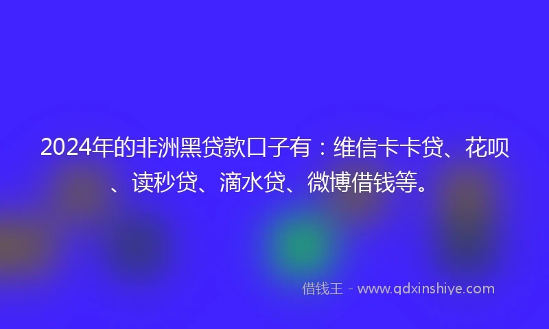 2024年的非洲黑贷款口子有：维信卡卡贷、花呗、读秒贷、滴水贷、微博借钱等。