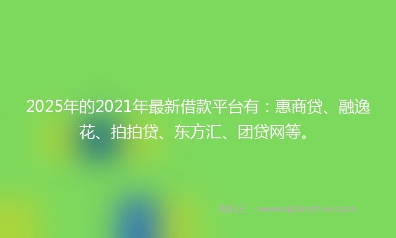 2025年的2021年最新借款平台有：惠商贷、融逸花、拍拍贷、东方汇、团贷网等。