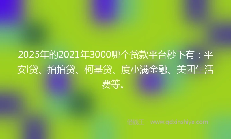 2025年的2021年3000哪个贷款平台秒下有：平安i贷、拍拍贷、柯基贷、度小满金融、美团生活费等。