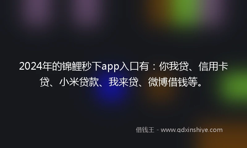 2024年的锦鲤秒下app入口有：你我贷、信用卡贷、小米贷款、我来贷、微博借钱等。