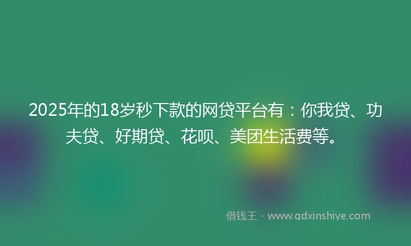 2025年的18岁秒下款的网贷平台有：你我贷、功夫贷、好期贷、花呗、美团生活费等。