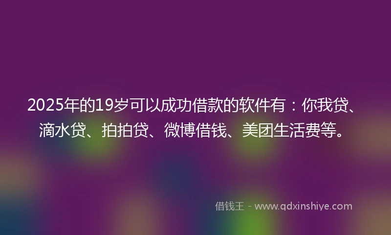 2025年的19岁可以成功借款的软件有：你我贷、滴水贷、拍拍贷、微博借钱、美团生活费等。