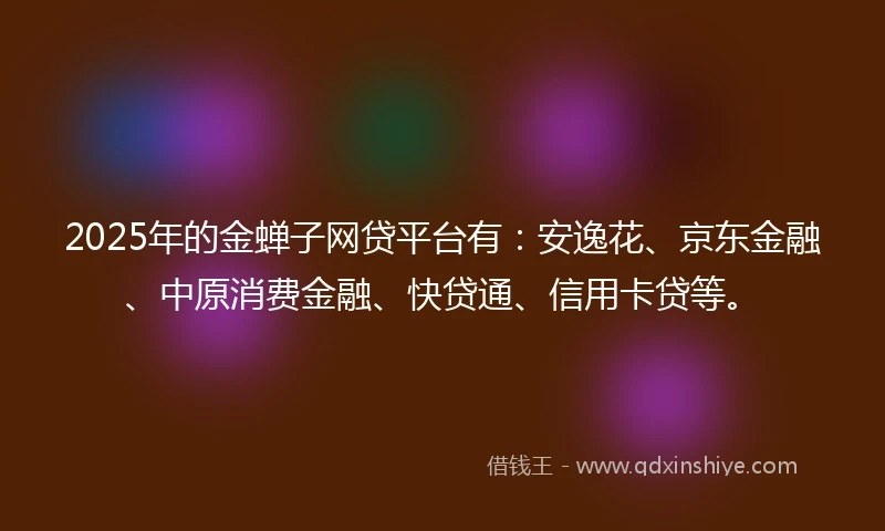 2025年的金蝉子网贷平台有：安逸花、京东金融、中原消费金融、快贷通、信用卡贷等。