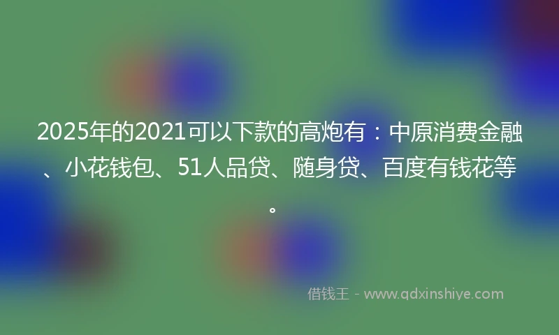 2025年的2021可以下款的高炮有：中原消费金融、小花钱包、51人品贷、随身贷、百度有钱花等。