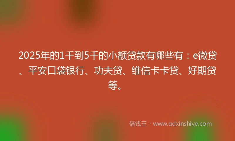 2025年的1千到5千的小额贷款有哪些有：e微贷、平安口袋银行、功夫贷、维信卡卡贷、好期贷等。