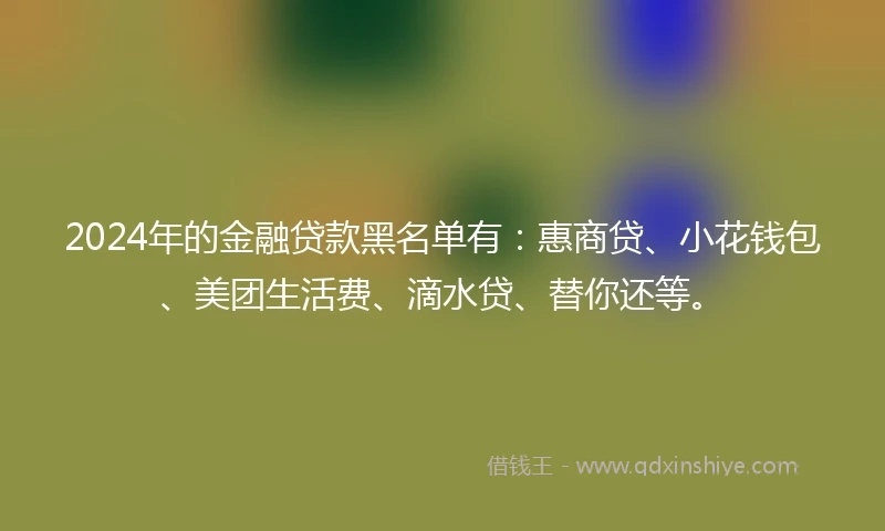 2024年的金融贷款黑名单有：惠商贷、小花钱包、美团生活费、滴水贷、替你还等。