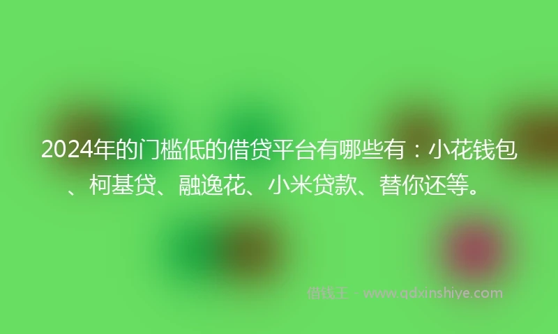 2024年的门槛低的借贷平台有哪些有：小花钱包、柯基贷、融逸花、小米贷款、替你还等。