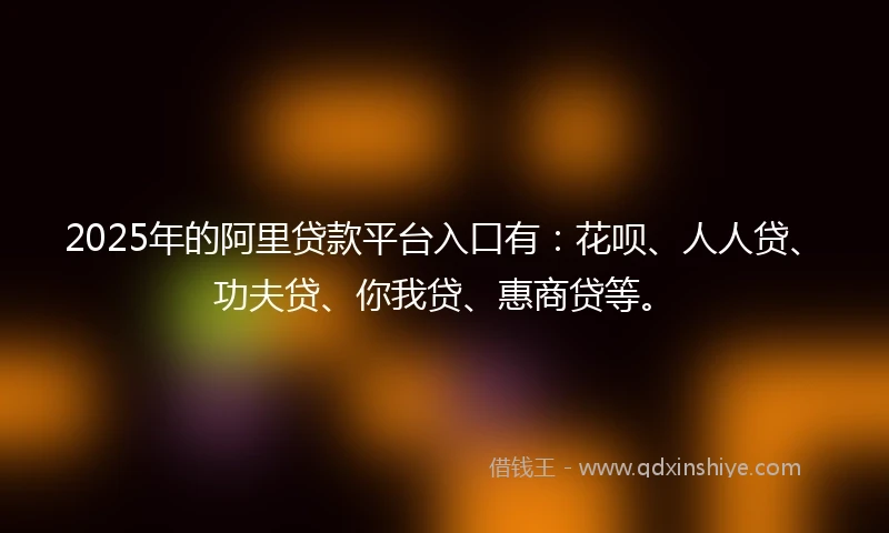 2025年的阿里贷款平台入口有：花呗、人人贷、功夫贷、你我贷、惠商贷等。