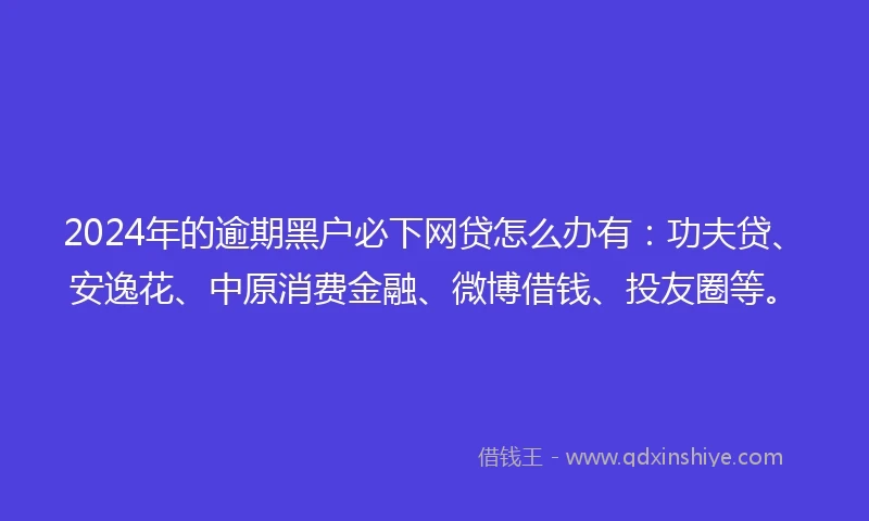 2024年的逾期黑户必下网贷怎么办有：功夫贷、安逸花、中原消费金融、微博借钱、投友圈等。