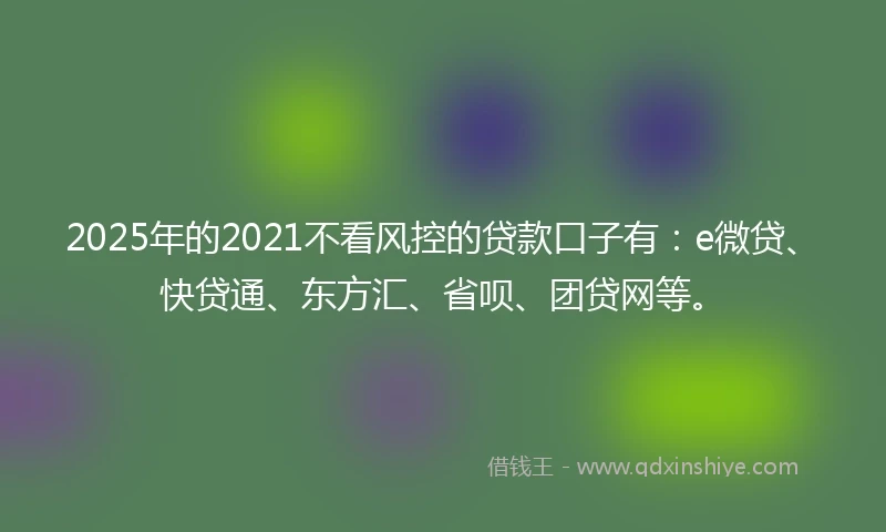 2025年的2021不看风控的贷款口子有：e微贷、快贷通、东方汇、省呗、团贷网等。