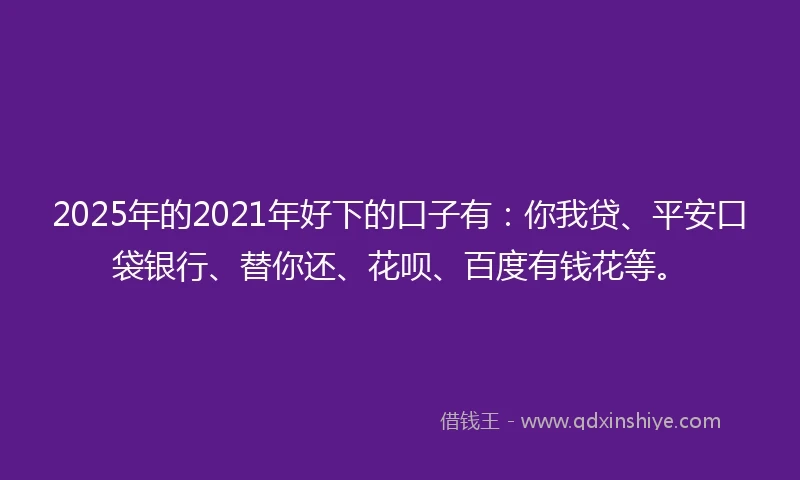 2025年的2021年好下的口子有：你我贷、平安口袋银行、替你还、花呗、百度有钱花等。