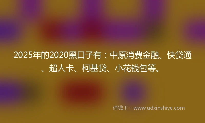 2025年的2020黑口子有：中原消费金融、快贷通、超人卡、柯基贷、小花钱包等。