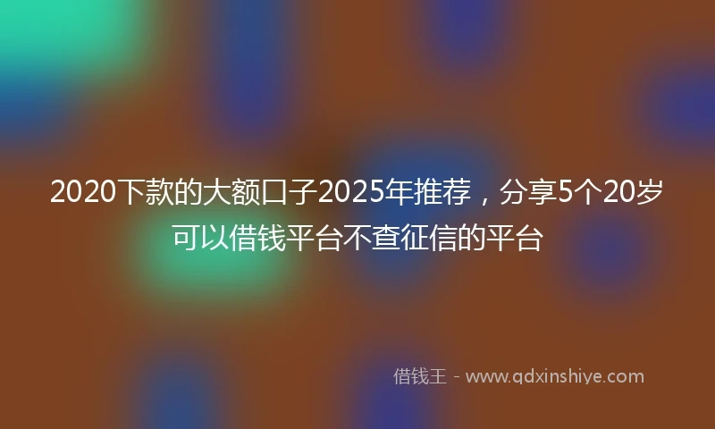 2020下款的大额口子2025年推荐，分享5个20岁可以借钱平台不查征信的平台