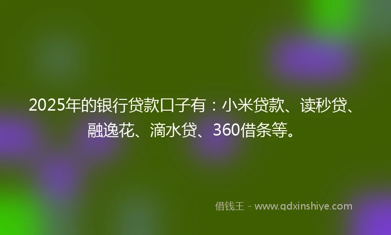 2025年的银行贷款口子有：小米贷款、读秒贷、融逸花、滴水贷、360借条等。