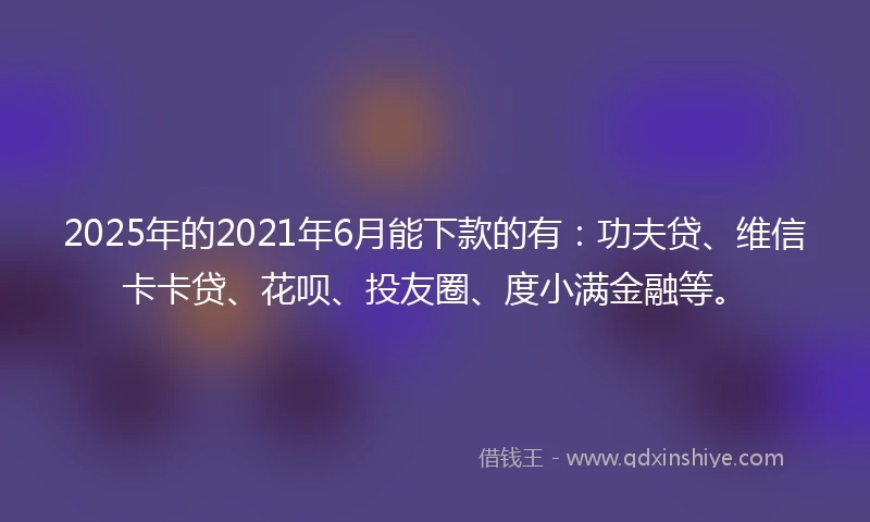 2025年的2021年6月能下款的有：功夫贷、维信卡卡贷、花呗、投友圈、度小满金融等。