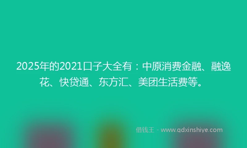 2025年的2021口子大全有：中原消费金融、融逸花、快贷通、东方汇、美团生活费等。