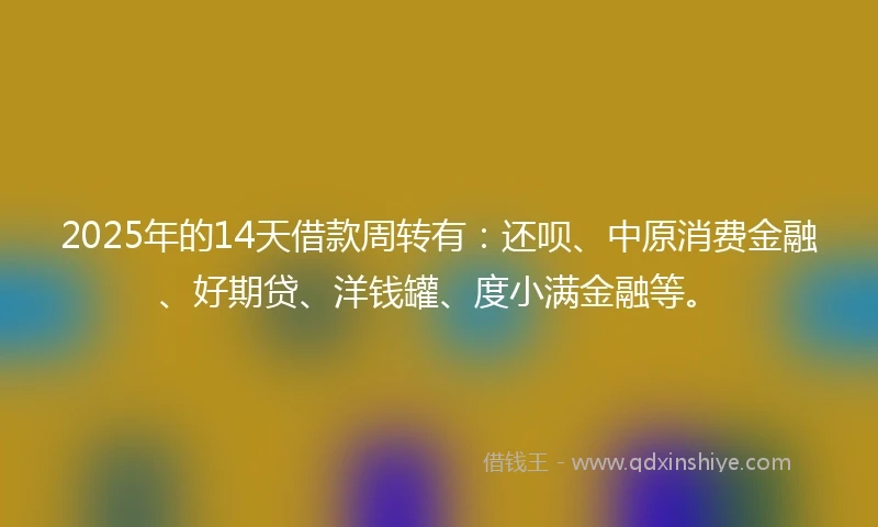 2025年的14天借款周转有：还呗、中原消费金融、好期贷、洋钱罐、度小满金融等。
