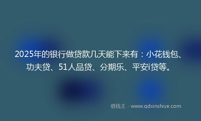 2025年的银行做贷款几天能下来有：小花钱包、功夫贷、51人品贷、分期乐、平安i贷等。