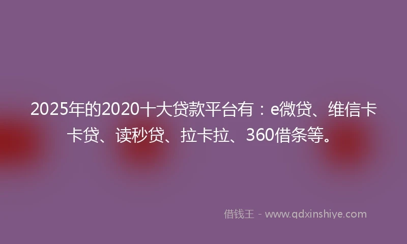 2025年的2020十大贷款平台有：e微贷、维信卡卡贷、读秒贷、拉卡拉、360借条等。