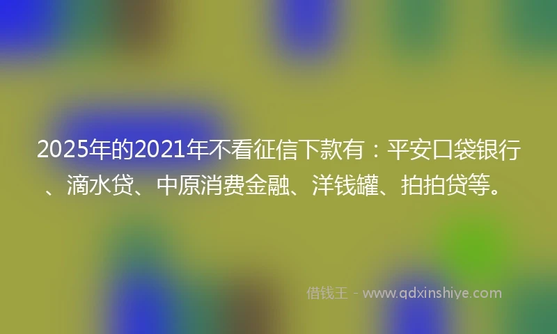 2025年的2021年不看征信下款有：平安口袋银行、滴水贷、中原消费金融、洋钱罐、拍拍贷等。