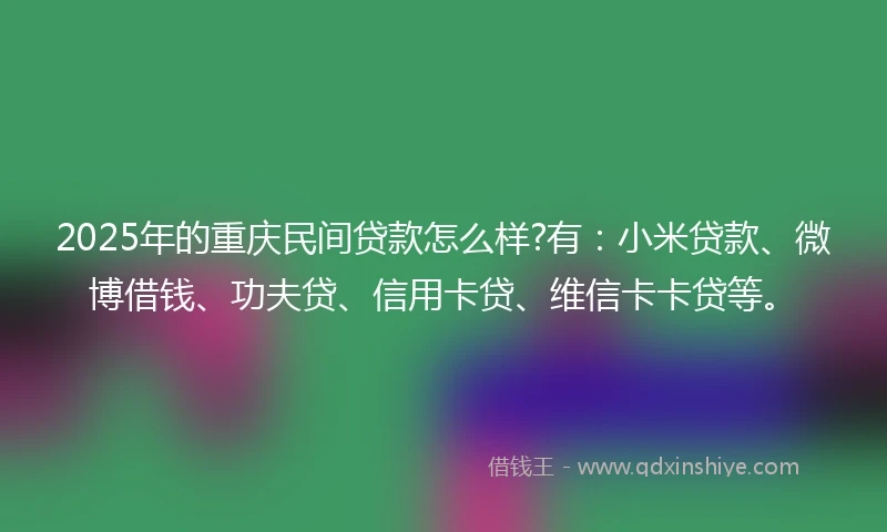 2025年的重庆民间贷款怎么样?有：小米贷款、微博借钱、功夫贷、信用卡贷、维信卡卡贷等。