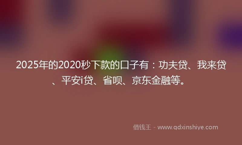 2025年的2020秒下款的口子有：功夫贷、我来贷、平安i贷、省呗、京东金融等。