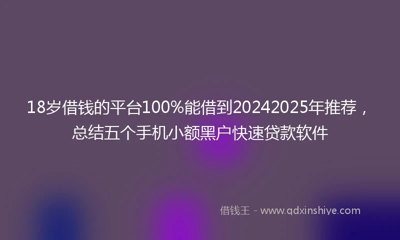 18岁借钱的平台100%能借到20242025年推荐，总结五个手机小额黑户快速贷款软件