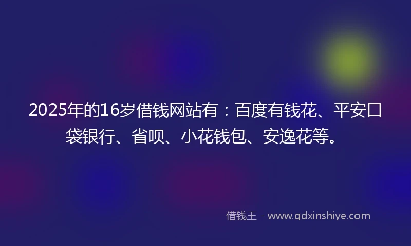 2025年的16岁借钱网站有：百度有钱花、平安口袋银行、省呗、小花钱包、安逸花等。