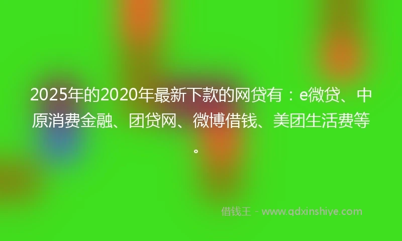 2025年的2020年最新下款的网贷有：e微贷、中原消费金融、团贷网、微博借钱、美团生活费等。