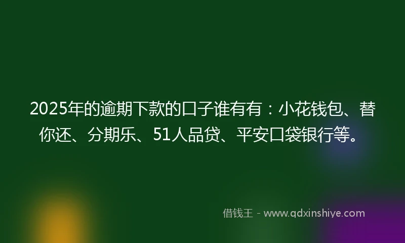 2025年的逾期下款的口子谁有有：小花钱包、替你还、分期乐、51人品贷、平安口袋银行等。