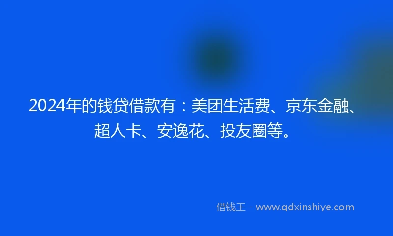 2024年的钱贷借款有：美团生活费、京东金融、超人卡、安逸花、投友圈等。