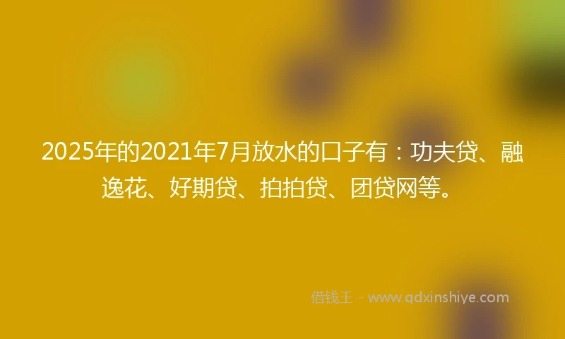 2025年的2021年7月放水的口子有：功夫贷、融逸花、好期贷、拍拍贷、团贷网等。