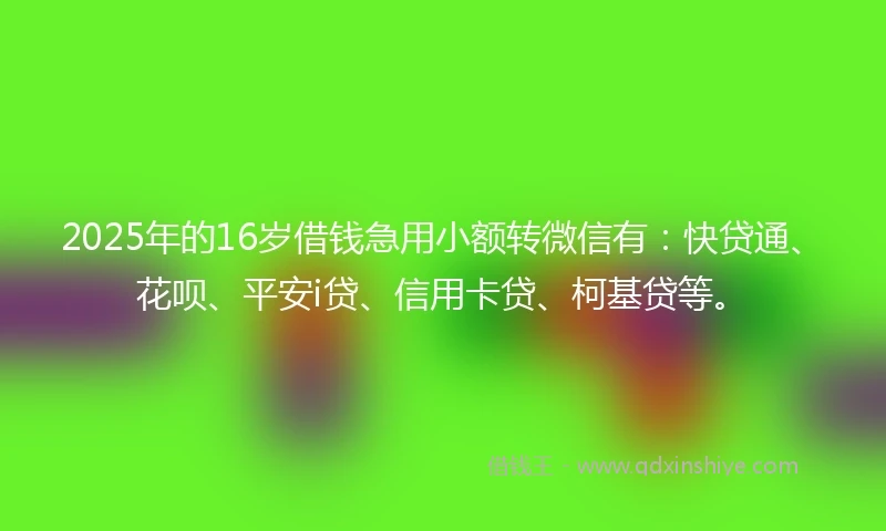 2025年的16岁借钱急用小额转微信有：快贷通、花呗、平安i贷、信用卡贷、柯基贷等。
