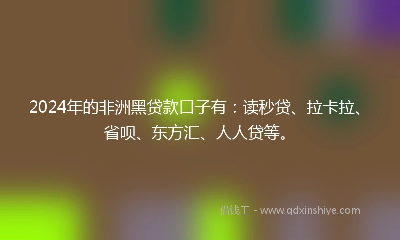 2024年的非洲黑贷款口子有：读秒贷、拉卡拉、省呗、东方汇、人人贷等。