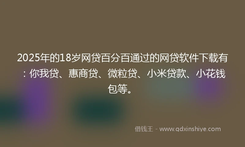 2025年的18岁网贷百分百通过的网贷软件下载有：你我贷、惠商贷、微粒贷、小米贷款、小花钱包等。