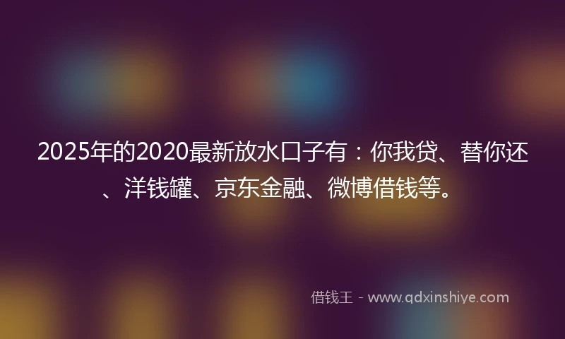 2025年的2020最新放水口子有：你我贷、替你还、洋钱罐、京东金融、微博借钱等。