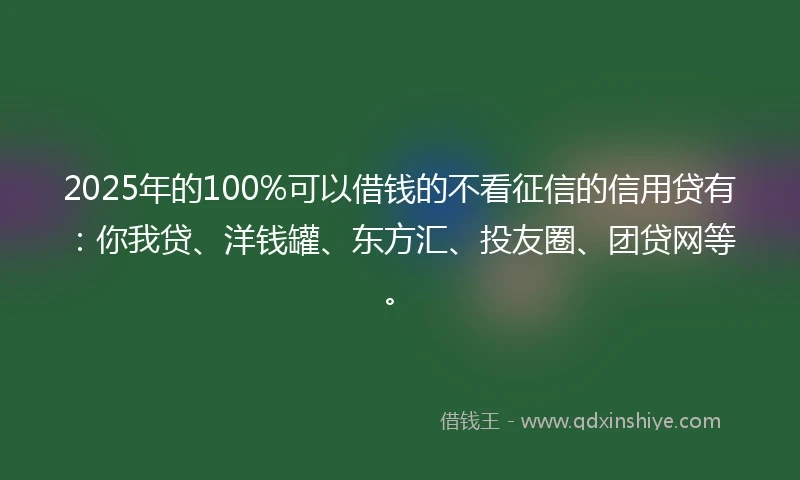 2025年的100%可以借钱的不看征信的信用贷有：你我贷、洋钱罐、东方汇、投友圈、团贷网等。