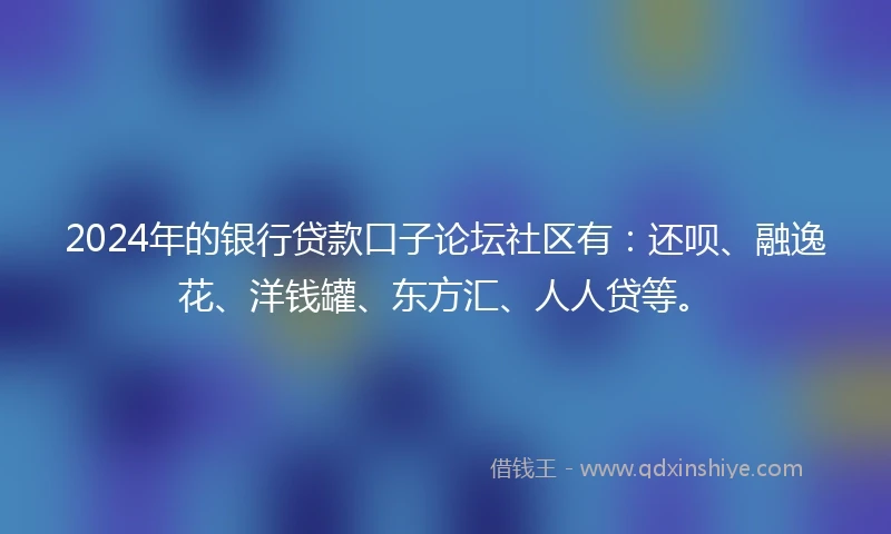 2024年的银行贷款口子论坛社区有：还呗、融逸花、洋钱罐、东方汇、人人贷等。