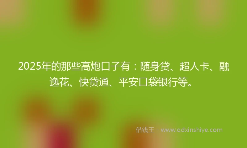 2025年的那些高炮口子有：随身贷、超人卡、融逸花、快贷通、平安口袋银行等。