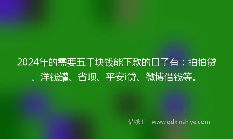 2024年的需要五千块钱能下款的口子有：拍拍贷、洋钱罐、省呗、平安i贷、微博借钱等。