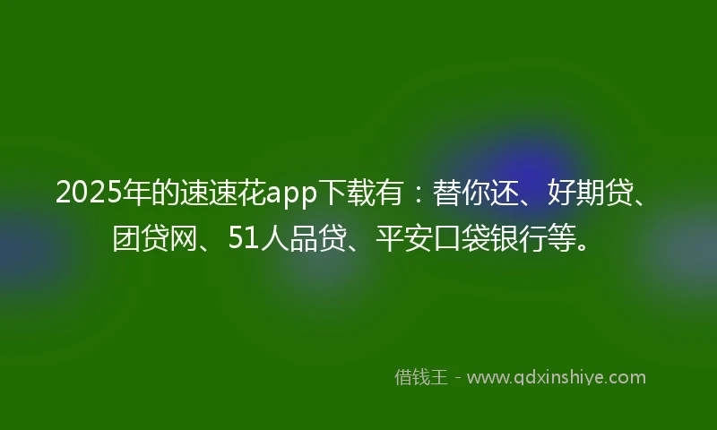 2025年的速速花app下载有：替你还、好期贷、团贷网、51人品贷、平安口袋银行等。