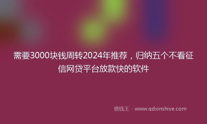 需要3000块钱周转2024年推荐，归纳五个不看征信网贷平台放款快的软件