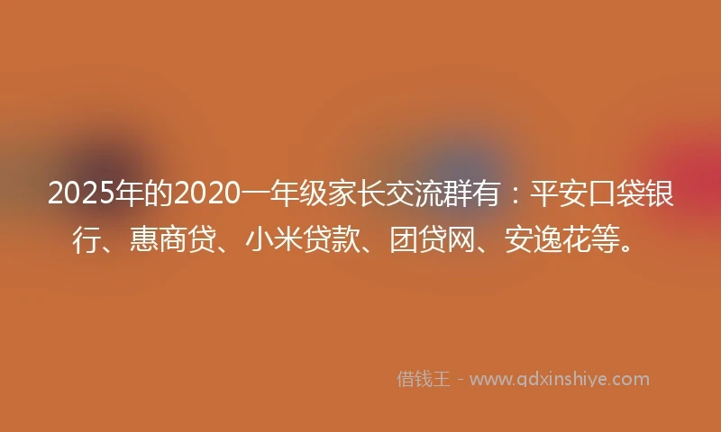 2025年的2020一年级家长交流群有：平安口袋银行、惠商贷、小米贷款、团贷网、安逸花等。